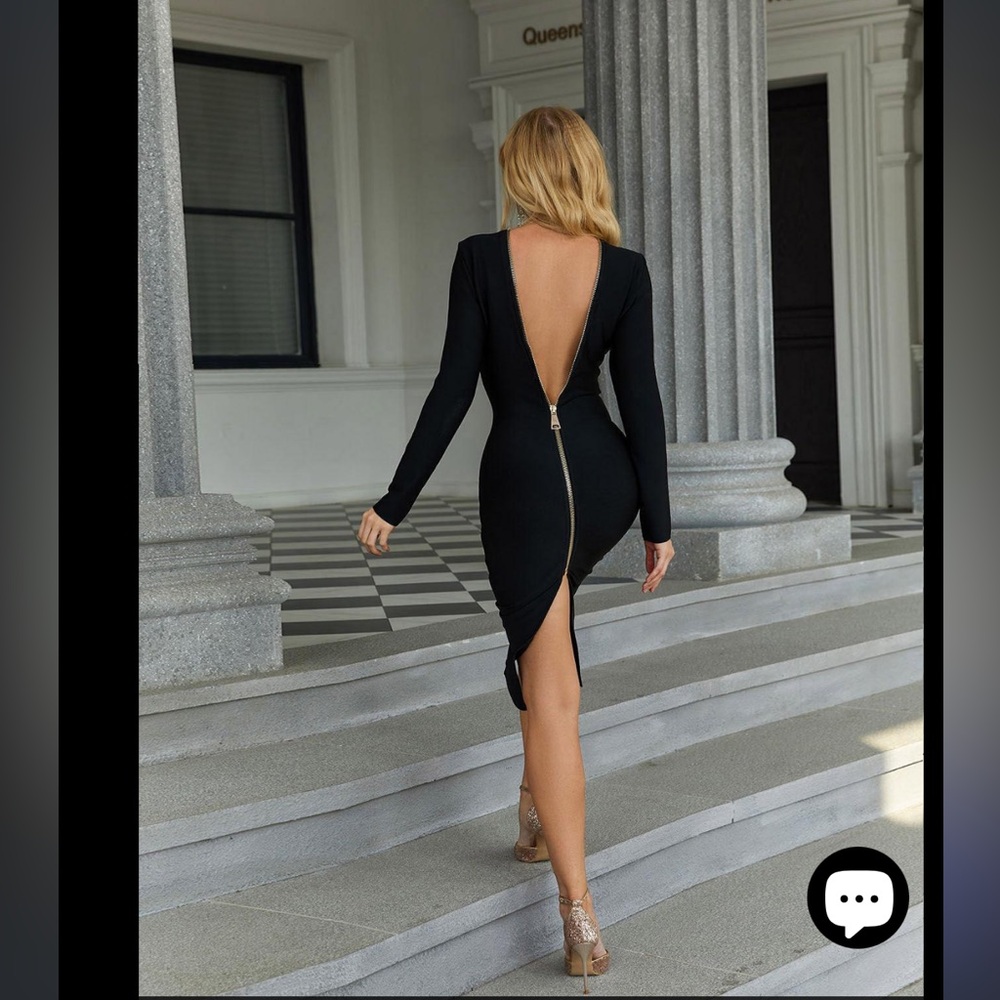 LAGENCE Elegant Black Long Sleeve Dress